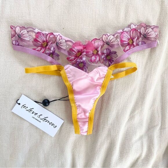 For Love And Lemons Floral Strappy Pink & Yellow Thong Panties XXS NWT - Picture 1 of 7